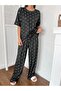 Women's Short Sleeve Pajama Set Smoked Mini White Bow - 2