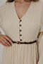 Shilsee Half Button Front Long Sleeve Belt Detail Muslin Dress Stone Color - 5
