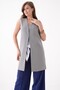 Gray Women's V-Neck Agraf Closure Comfortable Cut Pocketed Woven Long Vest - 2