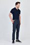 Ecmio Men's Dark Navy Plaid Linen Look Slim Spring-Summer Slim Fit Pantalon - 5