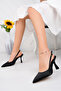 Women's Black Satin Casual Pointed Toe Strap Stiletto Heel Open Elegant Stylish Comfortable Heeled Shoes - 3