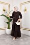 Women's Layered Ribbed Brown Hijab Dress - 3