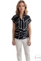 Women's Black White Geometric Short Sleeve Bat Button Shirt - 5