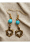 Turquoise Natural Stone Dangle Earrings for Women - Women's Earrings with Turquoise Stone and 3 Dolphin Objects