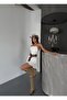 Women's White Strap Drape Gathered Neckline Mini Shorts Skirt Dress - 2