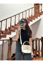 Women's Gold Lock Detailed Adjustable Strap Cream Mink Hand Shoulder and Crossbody Bag Mona - 4