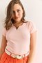 Women's Salmon V Metal Detail Flexible Cotton Blouse Blz-19002921 - 5