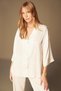 Bjm-1528 Satin Button Detailed Shirt Collar Pajama Set - Silk Satin Ecru - 2