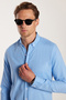 Men's Slim Fit Slim Fit Long Sleeve 100% Cotton Linen Texture Buttoned Lapel Blue Shirt