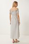 Women's Bone Gray Striped Off-The-Shoulder Summer Linen Dress Li̇00120 - 6