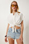 Women's Bone Binding Detailed Woven Shirt Li̇00124 - 2