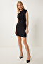 Women's Black Gathered Saran Mini Sandy Dress Li̇00123
