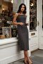 Anthracite Square Neck Bodycone/Body Sitting Midi Knitted Dress Twoss25El00082