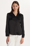 Women's Relax Fit Comfortable Cut Satin Fabric Black Square Cuff Plain Shirt - 4