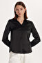 Women's Relax Fit Comfortable Cut Satin Fabric Black Square Cuff Plain Shirt