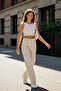 Bej Wide Leg/Geniş Paça Yüksek Bel Dokuma Kumaş Pantolon TWOSS23PL00314