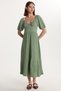 Women's Standard Fit Regular Cut Back Tie Detailed U-Neck Midi Mint Dress - 4