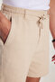 Men's Regular Relaxed Fit Dark Beige Bermuda Shorts with Elastic Waistband and Drawcord Side Pockets - 2