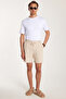 Men's Regular Relaxed Fit Dark Beige Bermuda Shorts with Elastic Waistband and Drawcord Side Pockets - 3