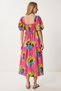 Women's Pink Yellow Patterned Summer Midi Poplin Dress Fk00017 - 4