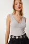Women's Gray Textured Lace Flexible Knitted Blouse Hf00475 - 2