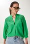Women's Green Eyelet Embroidery Woven Shirt AY00035