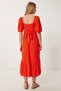 Women's Dark Orange Binding Detail Summer Linen Dress Fk00021 - 4