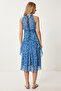 Women Dark Blue Patterned Flounced Summer Chiffon Dress Fg00025 - 4