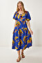 Women's Purple Yellow Patterned Summer Midi Poplin Dress Fk00017 - 2