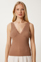 Women's Brown Textured Lace Flexible Knitted Blouse Hf00475 - 3