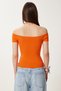 Women's Orange Boat Neck Summer Knitwear Blouse Ns00417 - 5