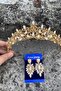 Clara Gold Bridal Henna Crown Special Occasion Accessory Women's Crown and Thin Shuttle Earring Set