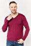 Men V-Neck Long Sleeve Embroidered Logo Sweater,Maroon