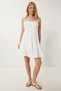 Pearl Flower Detail Mini Viscose Dress White Llc0002 - 2