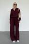 Burgundy Basic Women's Shirt Trousers Double Set Mg2352 - 4