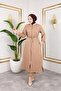 Women's Ribbed Zippered Beige Linen Double Suit - 3