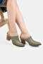 Women's Green Patent Leather Genuine Leather Heel Closed Front Sabo Slippers - 7