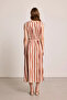 Butterfly Collection Long Linen Dress with Belt Buckle - Beige - 7