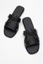 Women's Faux Leather Troc Detailed Slippers 6320 Black - 5