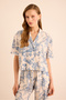 Patterned Viscon Linen, Front Buttoned Pajama Top - 2