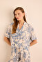 Patterned Viscon Linen, Front Buttoned Pajama Top - 4