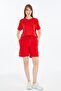 Women's 2-Piece Red T-Shirt & Double Leg Shorts Set, Combed Cotton, Lycra Fabric Regular Fit - 5