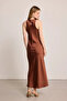Halter Neckline Satin Evening Dress - Brown - 7