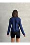 Navy Blue Body Fitting Zippered Stand Collar Knitted Sports Jacket Mıssce05922 - 7