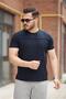 Navy Blue Piece Stitching Detail Regular Fit Short Sleeve T-Shirt -2523 - 2