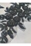 Black Small Floral Beaded Brode Guipure Applique Sewing Accessory 2 Pieces