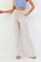 Women's Beige Linen Trousers with Elastic Waist, Pockets, Summer, Comfortable Fit - 4