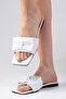 Cristina Genuine Leather White Women's Heelless Flat Slippers - 3