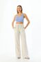 Women's Beige Linen Trousers with Elastic Waist, Pockets, Summer, Comfortable Fit