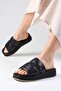 Marina Black Color Blunt Toe Gathered Inflatable Banded Women's Flat Slippers - 5